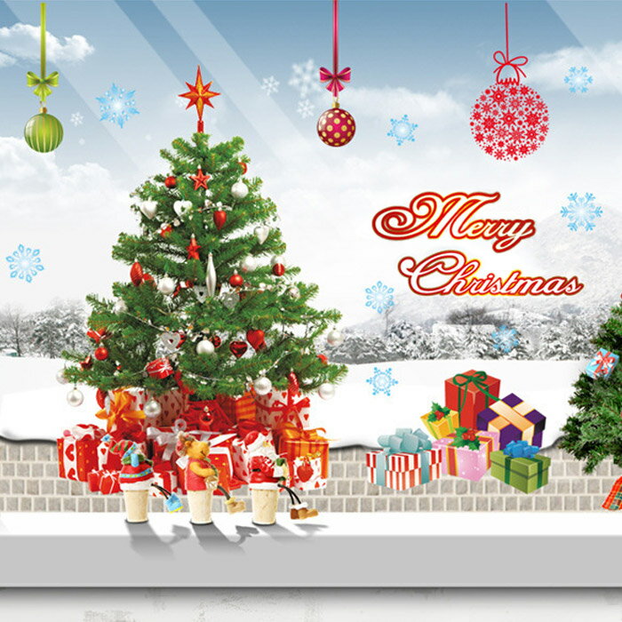 ウォールステッカー クリスマス サンタクロース クリスマスツリー Merry Christmas 英字 オーナメント はがせる 壁飾り カフェ インテリアシール Wallsticker ウォールシール ウォールシート