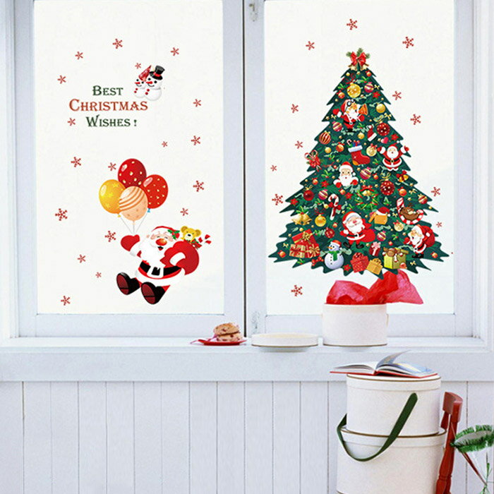 ウォールステッカー クリスマス サンタクロース クリスマスツリー 雪だるま 雪の結晶 かわいい コミカル はがせる 壁飾り カフェ インテリアシール Wallsticker ウォールシール ウォールシート