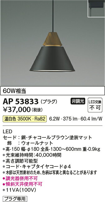 [法人限定] AP53833 コイズミ KOIZUMI ペンダント 白熱球60W相当 非調光 温白色 [ AP53833 ] [2]