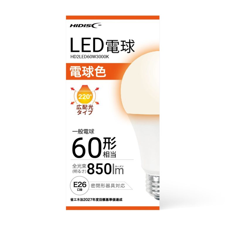 ○[即納在庫有り] HD2LED60W3000K 磁気研究所 HIDISC LED電球 一般電球60形相当 E26...