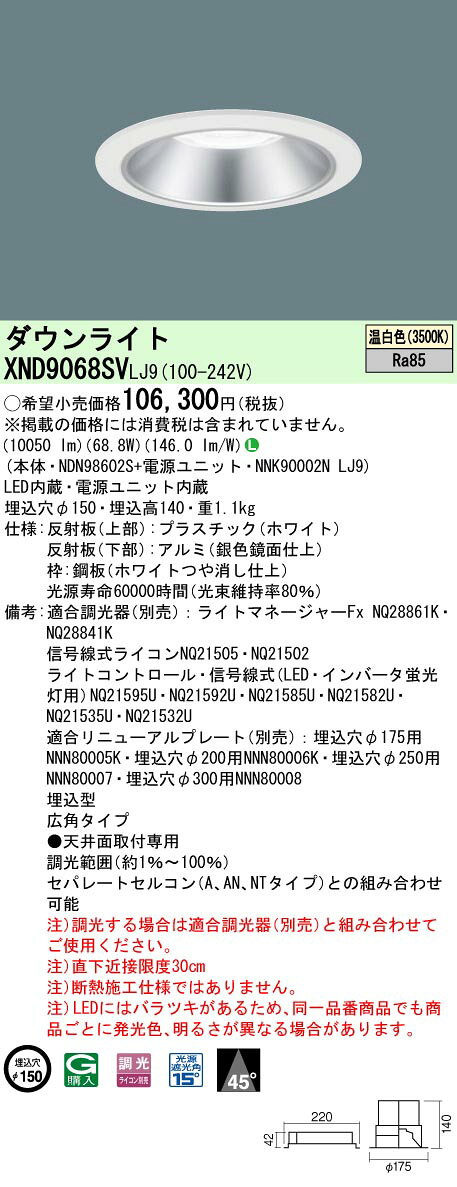 [ˡ�͸���] XND9068SV LJ9 �ѥʥ��˥å� �������� ŷ������� LED ���� ������饤�� �ӡ����45�� ���ѥ����� Ĵ�� �饤�������� ��1...