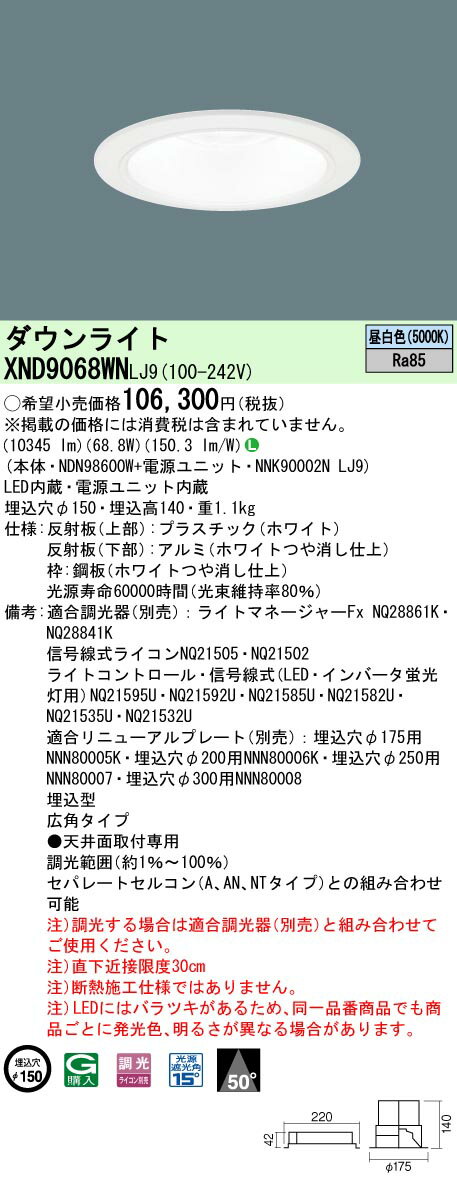 [ˡ�͸���] XND9068WN LJ9 �ѥʥ��˥å� �������� ŷ������� LED ���� ������饤�� �ӡ����50�� ���ѥ����� Ĵ�� �饤�������� ��1...