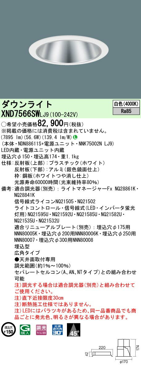 [ˡ�͸���] XND7566SW LJ9 �ѥʥ��˥å� �������� ŷ������� LED �� ������饤�� �ӡ����45�� ���ѥ����� Ĵ�� �饤�������� ��15...