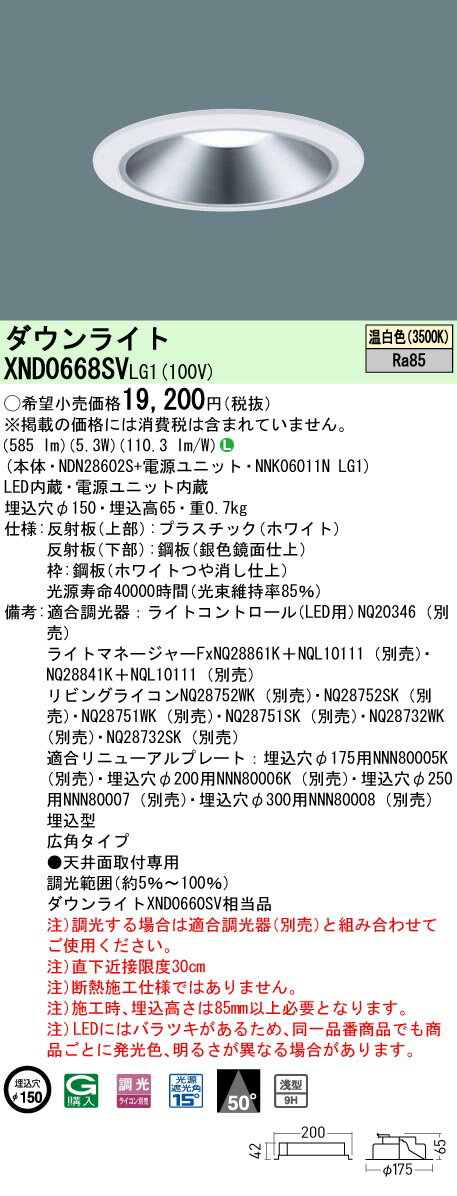 [ˡ�͸���] XND0668SV LG1 �ѥʥ��˥å� ŷ������� LED ���� ������饤�� [ XND0668SVLG1 ]