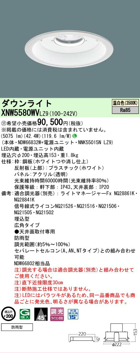 [ˡ�͸���] XNW5580WV LZ9 �ѥʥ��˥å� �������� ŷ������� LED ���� �����ѥ�����饤�� [ XNW5580WVLZ9 ]