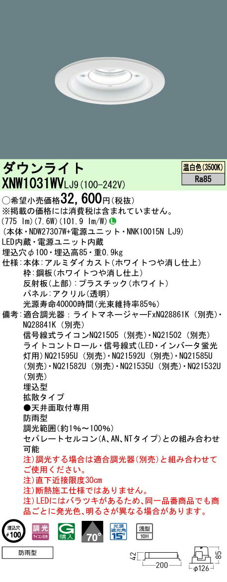 [ˡ�͸���] XNW1031WV LJ9 �ѥʥ��˥å� ŷ������� LED ���� �����ѥ�����饤�� [ XNW1031WVLJ9 ]
