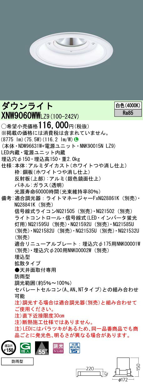 [ˡ�͸���] XNW9060WW LZ9 �ѥʥ��˥å� ŷ������� LED �� �����ѥ�����饤�� [ XNW9060WWLZ9 ]