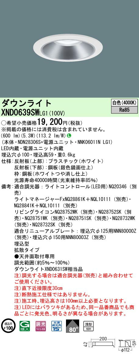 [ˡ�͸���] XND0639SW LG1 �ѥʥ��˥å� ŷ������� LED �� ������饤�� [ XND0639SWLG1 ]
