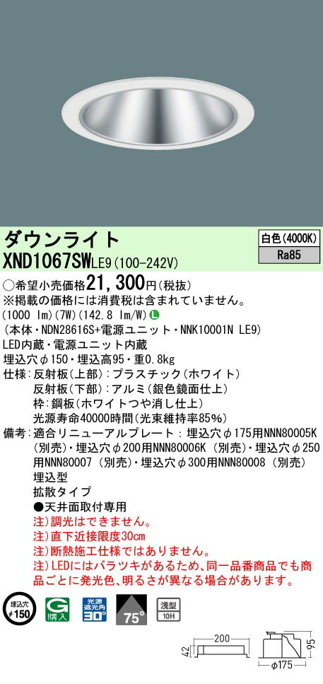 [ˡ�͸���] XND1067SW LE9 �ѥʥ��˥å� ŷ������� LED �� ������饤�� [ XND1067SWLE9 ]
