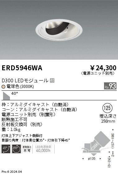 Rakuten - 【15,000円〜送料無料※】遠藤照明 DUAL　ユニバーサルDL　D300　3000K　超広角 ERD5946WA (※北海道・沖縄・離島を除く)