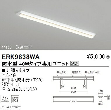 【15,000円〜送料無料※】遠藤照明 LED軒下用ベースライトユニット別売 ERK9838WA (※北海道・沖縄・離島を除く)