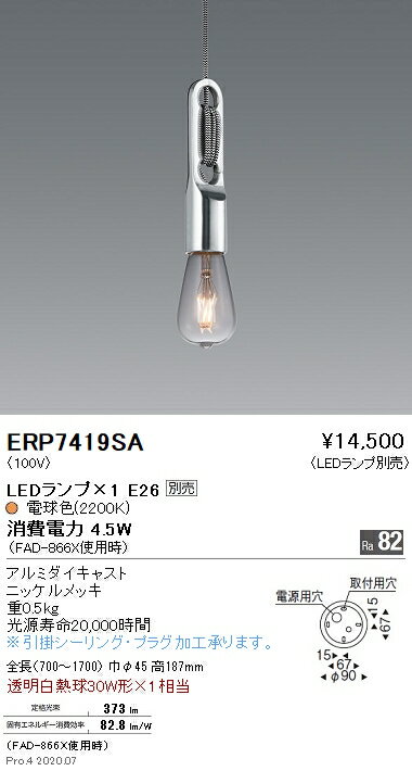 Vaulted Ceiling - 【15000円〜送料無料※】遠藤照明 LEDペンダントライト ERP7419SA 工事必要 電球別売(※北海道・沖縄・離島を除く)