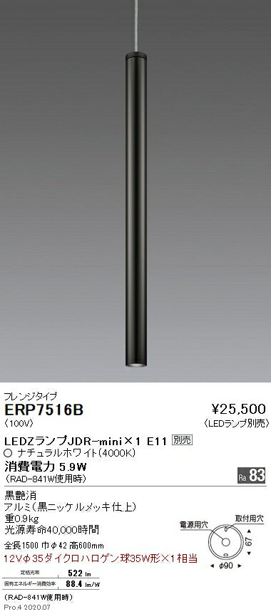 Rakuten - 【15000円〜送料無料※】遠藤照明 LEDペンダントライト ERP7516B 工事必要 電球別売(※北海道・沖縄・離島を除く)