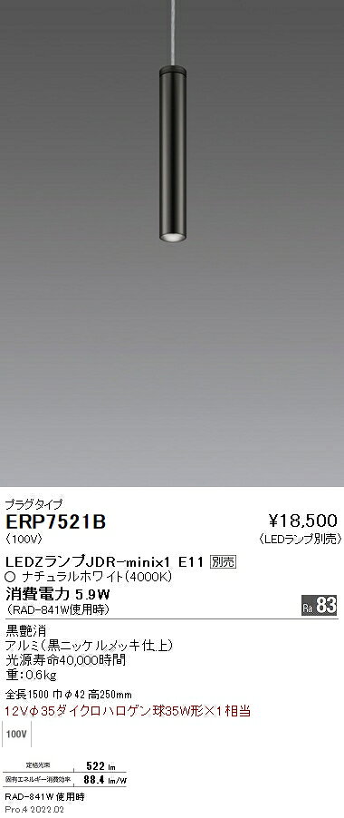 【15000円〜送料無料※】遠藤照明 LEDペンダントライト ERP7521B 電球別売 プラグタイプ(※北海道・沖縄・離島を除く)