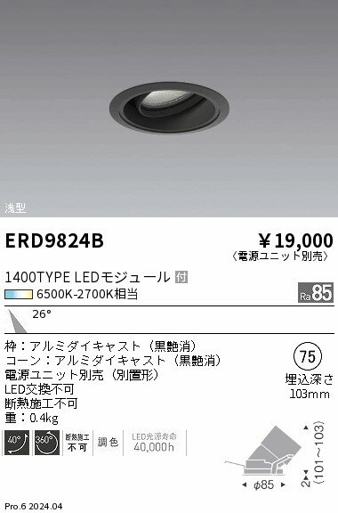 【15,000円〜送料無料※】遠藤照明 Tunable浅型ユニバーサルDL黒　1400タイプ　中角 ERD9824B (※北海道・沖縄・離島を除く)