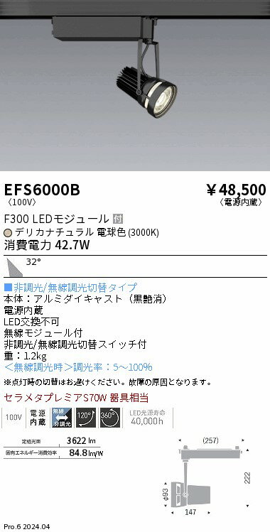 【15,000円〜送料無料※】遠藤照明 生鮮スポットライト　黒　F300　デリカ　広角 EFS6000B (※北海道・沖..