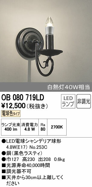 【SPU↑ポイント最大7倍】【\15000円〜送料無料※】オーデリック　LEDブラケットライトOB080719LD (※北海道・沖縄・離島を除く)