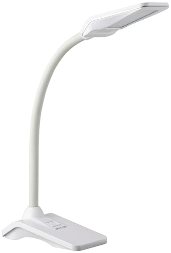 460ルーメン DK-R269WHホワイト/約幅75×奥行250×高さ295mm/DK-R269WH・Style:460ルーメン DK-R269WH・サイズ:約幅75×奥行250×高さ295mm、本体重量:約580g・セット内容・付属品:本体、ACアダプター・明るさ:High/460ルーメン、Mid/300ルーメン、Low/100ルーメン、直下照度(30cm最大時):1850ルクス・電源:ACアダプター(入力:AC100-240V 50/60Hz、出力:DC10V 600mA)・入力電圧:DC10V、入力電流:600mA、消費電力:6Wシンプルな小型デスクライトシリーズ 【眼のことを考えたデスクライト】 高演色 (Ra97) LEDによりブルーライトを軽減(※)し、太陽光に近い自然な光を実現。眼が疲れにくい ※当社の旧製品 (平均演色評価数Ra80のLEDを使用) と比べ、ブルーライトを約35％軽減 【3段階調光】 スイッチ操作で明るさを3段階に調節できる フレキシブルアームで光の方向・向きを自由に調節できる プッシュスイッチ