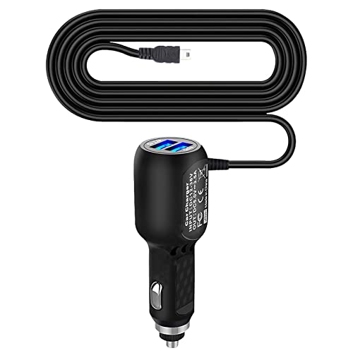 シガー電源アダプター 3.5M ドライブレコーダー用電源ケーブル シガーソケットmini-USB 2.4A+1A 12V/24V 二つのUSBポ