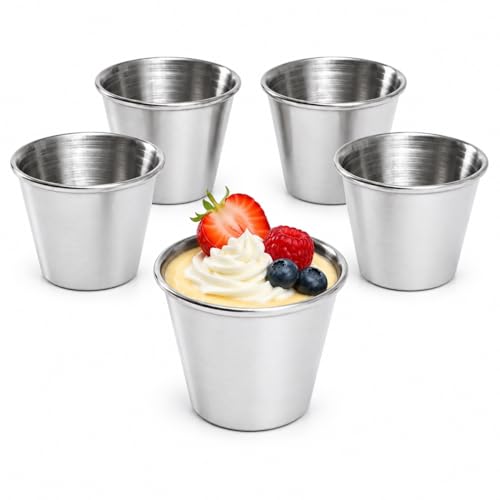 樂天商城 - Asdays プリンカップ 製菓用品 耐熱 カップ容器 ゼリー型 湯煎 オーブン 円形 ケーキ デザート ステンレス製 (5個セット 中サイズ：