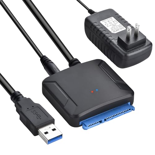 【SATA USB変換ケーブル】3.5インチSATA HDDおよび2.5インチSATA HDD SSDドライブをUSB3.0でコンピューターに接続し、データへのアクセスとバックアップを行えます。：消費電力が高いデバイス(3.5インチHDD)を接続する場合は付属品の電源アダプターで給電してください。・【SATA USB変換アダプター互換性】SATAコネクタ：最大6TBまでの2.5/3.5インチSATA I / II / III HDD・SSDに対応。USBコネクタ：ノートパソコン、デスクトップ、TVなどに接続。：CD、DVD、光学式とIDE規格のドライブを対応できないことをご了承ください。・【UASPとSATA IIIに対応】高速UASPデータ転送モードに対応するSSD USB変換ケーブルです。SSDの場合のみデータ転送スピードは最大6Gbps。USB 3.0(最大5Gbps)に準拠。USB1.1/USB2.0/USB3.0/USB3.1に対する互換性もあります。・【工具不要で簡単設置】HDD USB変換ケーブルを介して、HDTV、ノートパソコン、PCなどに簡単にHDD USB変換ケーブル● 3.5/2.5インチのSATAハードデイスクやHDD/2.5SSDをUSBで簡単に接続できるSATA USB変換アダプタです。USB 3.0インターフェース経由で内蔵HDDを外付けUSBストレージとして簡単に使え、コンピューターの容量をアップグレードします。
