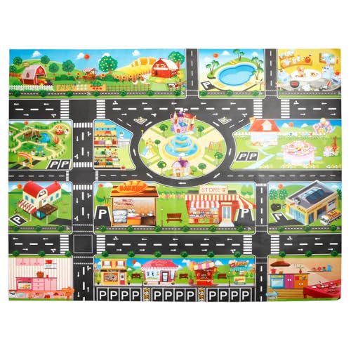 樂天商城 - ideamall プレイマット 道路 マット ミニカー 大型 交通 車 マップ シート 130×100cm