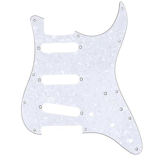 ホワイトパール/-/MX1409WP・Color:ホワイトパール・パッケージ個数:1・日本製 Fender Japan 64または復刻版 Japan 72 Stratストラトスタイルなエレキギターに適合.他のStratギターに取り付ける場合は このピックガードを加工する必要があります・11穴 SSSのピックアップ配列(シングルコイル/シングルコイル/シングルコイル)・材質:プラスチック 厚さ:2.0-2.2mm・表面に二重の保護フィルム採用 裏側に純アルミ箔シールド・パッケージ内容:1枚のSTギターピックガード 取り付けネジ付属