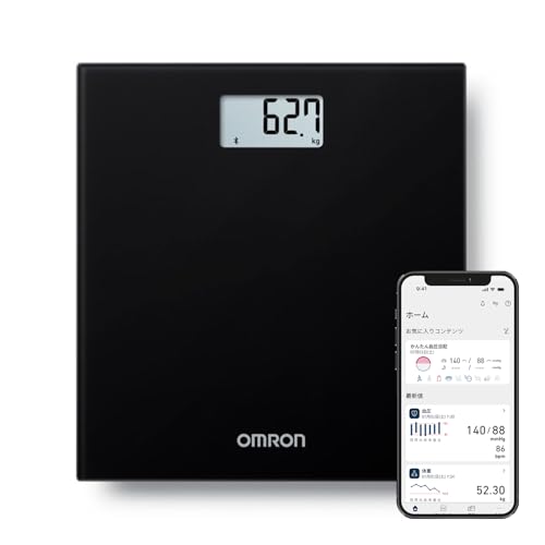 オムロン 体重計 ブラック HN-300T2-JTBK スマホ連動 データ自動転送 自動認識 乗るだけで測定開始 シンプルでおしゃれなデザイン