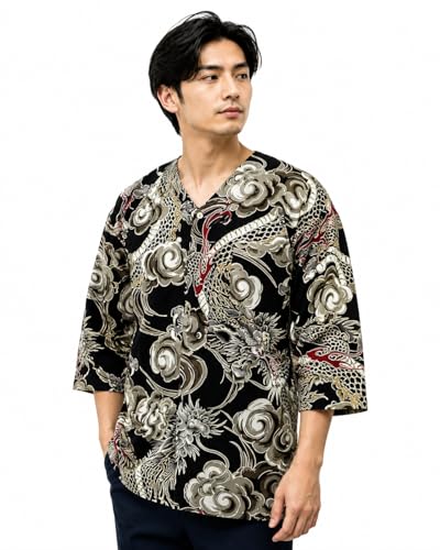 ルーズフィットの襟付きネックのシャツブラック/3L/-・Size:3LColor:ブラック・品質：綿100％・サイズ：S・M・L・LL・3L・S:身長150-160cm・身丈68.5・身巾50.5/ M：身長160-165・身丈73.5・身巾52/ L:身長165-170・身丈76・身巾55.5/ LL：身長170-180・身丈81・身巾59.5/ 3L：身長165-180・身丈79.5・身巾66/・左胸にポケットが付いています。説明 黒地に桜柄の華やかな鯉口シャツです。 サイズ S:身長155-160cm・身丈67・身巾51 M：身長160-165・身丈72・身巾52 L:身長165-170・身丈75・身巾53 LL：身長170-175・身丈80・身巾58 3L：身長165-180・身丈74・身巾63
