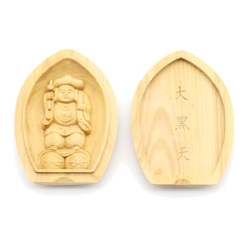栗田こだわり仏像 【守り本尊】 大黒天 (蓮華形香合仏[懐中仏]) 守り本尊 財宝 （高さ6.2cm、幅4.5cm） ツゲ製高級木彫り 1756