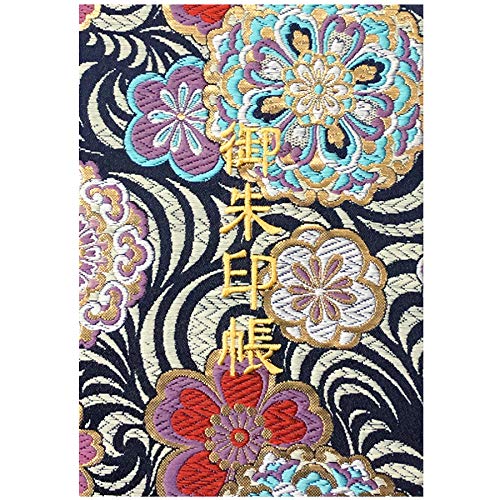 樂天商城 - 千糸繍院 御朱印帳XL【黒斑花紋】西陣織 金襴装丁/刺繍文字 蛇腹式48ページ 特大判 (金色刺繍文字／白色本文)