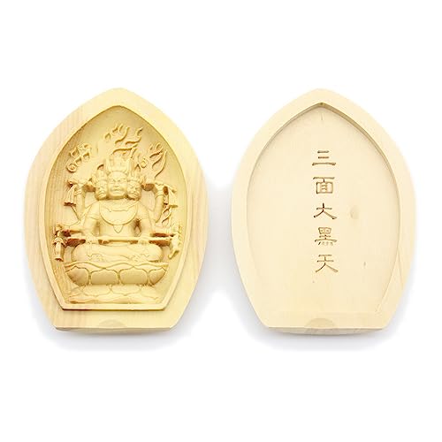 樂天商城 - 栗田こだわり仏像 【守り本尊】 三面大黒天 (忿怒形・蓮華形香合仏[懐中仏]) 守り本尊 財宝 （高さ6.2cm、幅4.5cm）ツゲ製高級木彫り
