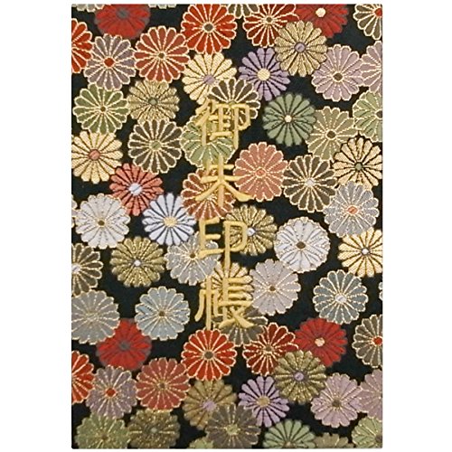 樂天商城 - 千糸繍院 御朱印帳XL【黒菊爛漫】西陣織 金襴装丁/刺繍文字 蛇腹式48ページ 特大判(金色刺繍文字／生成り本文)