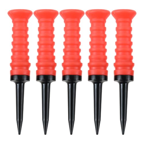レッド/-/ゴルフ置きティー・Color:レッド・【パッケージ内容】：ゴルフ ティー*5本セット、サイズ：83mm（上部48mm下部35mm）、素材：ゴム製、色：レッド。・【見つけやすい】：このゴルフ置きティーは色鮮やかな5色展開！場所や季節で変わる芝の色に合わせ、カラーをお選びいただければ、ティーが飛んでしまった時でも見つけやすいです。・【乗せやすい】：このロング ゴルフティーは弾力があり非常に柔らかいので、緊張のティーグラウンドで手が震えでも、簡単にボールを乗せられます。初心者の方、ゴルフのトレーニングをしている方におすすめ！・【折れにくい】：このロングティーのトップ部分はゴム製で、弾力があり非常に柔らかいので、優れた耐久性があり、折れにくく、長い時間で繰り返し使えます・【明るい色】：色は輝く宝石のような色であり、その輝きと素晴らしさは人々に限りない驚きと喜びをもたらす。