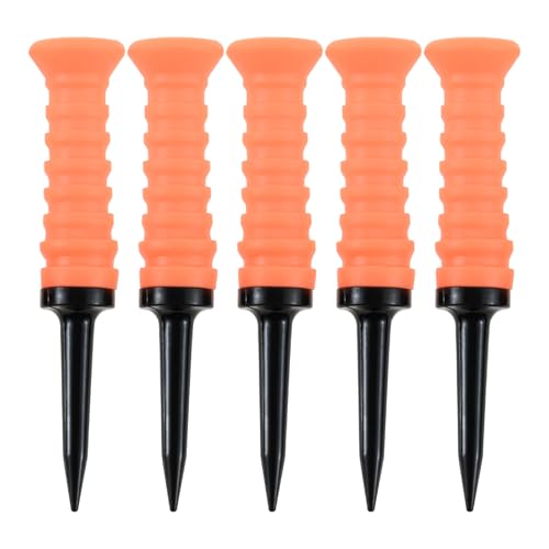 オレンジ/-/ゴルフ置きティー・Color:オレンジ・【パッケージ内容】：ゴルフ ティー*5本セット、サイズ：83mm（上部48mm下部35mm）、素材：ゴム製、色：オレンジ。・【見つけやすい】：このゴルフ置きティーは色鮮やかな5色展開！場所や季節で変わる芝の色に合わせ、カラーをお選びいただければ、ティーが飛んでしまった時でも見つけやすいです。・【乗せやすい】：このロング ゴルフティーは弾力があり非常に柔らかいので、緊張のティーグラウンドで手が震えでも、簡単にボールを乗せられます。初心者の方、ゴルフのトレーニングをしている方におすすめ！・【折れにくい】：このロングティーのトップ部分はゴム製で、弾力があり非常に柔らかいので、優れた耐久性があり、折れにくく、長い時間で繰り返し使えます・【明るい色】：色は輝く宝石のような色であり、その輝きと素晴らしさは人々に限りない驚きと喜びをもたらす。