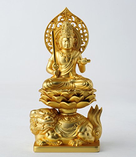 樂天商城 - 仏像 文殊菩薩 15cm（金メッキ/24金） 仏師：牧田秀雲 原型＿（卯年生まれ） 十二支守り本尊 干支 高岡銅器(もんじゅぼさつ)