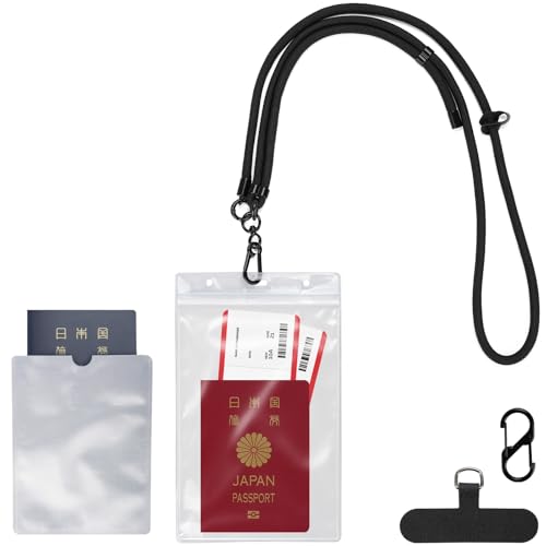 モダンブラック/13.5*21.7cm/passportcase01・【首掛け&紛失対策】首下げ型のチケットホルダーはチャック付きなので、大切なアイテムの紛失を防ぎ、必要なときにいつでも見ることができ、取り出すことができ、便利です・【密封性&完全防水】PVC素材を作られ、防水性が高いケースです。それでも、チャック付きなので、優れた密封性があり、飛行機のチケットとパスポートは全部一緒に収納できます・【スキミング防止ケース付き】セットにはスキミング防止できるパスポートケースが付属し、RFID・NFC・スキミング防止機能を搭載し、パスポートやカード情報を安全に保護します・【セット内容】チケットホルダー*1 サイズ：13.5*21.7cm スキミング防止のパスポートケース*1 サイズ：10.5*13cm 首下げストラップ*1 長さ：46~72cm調節可能 S字型カラビナ*1 サイズ：4*1.8cm・【いろんな場所に活躍】日常生活で名刺やカードなどを収納できるだけでなく、旅行中のパスポート、航空券、地図の収納にも適しています。野球やライブを観るのにとても便利です