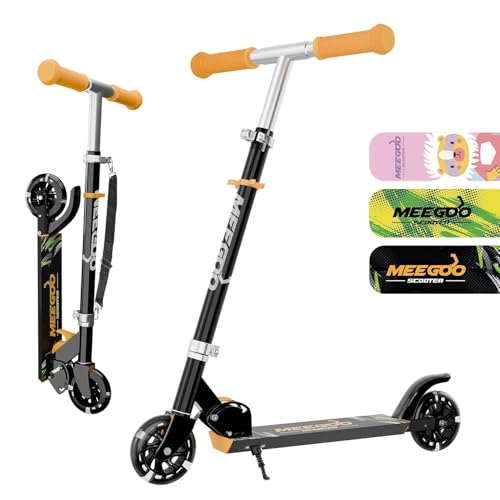 MEE GOO アルミキックスクーター キッズスクーター ライトアップ ABEC-7 LEDホイール&ステム&デッキ&自立スタンド付き 3段階調