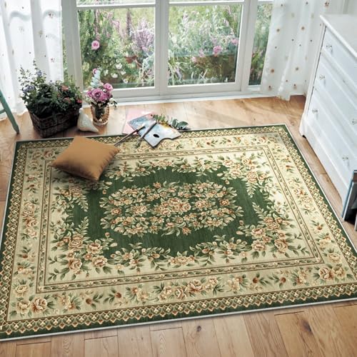 樂天商城 - FORTSEA ラグマット 130×200cm 洗える グリーン 花? 滑り止め付き リビング 子供部屋 ソファーマット おしゃれ インテリアラ