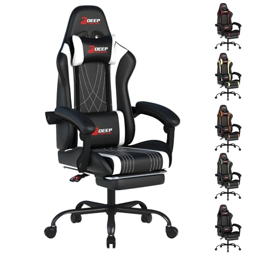 樂天商城 - DEEPfurniture ゲーミングチェア フットレスト付き リクライニング 人間工学設計 連動アームレスト ワイドシート ハイバック オット