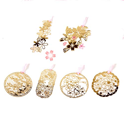 樂天商城 - ブックマーカー しおり 桜モチーフ 6点シリーズ メッキ工芸 ブックマーク Metal bookmark 金属製栞 ページマーク プレゼント