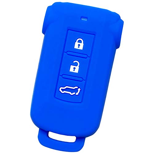 【IKT】（三菱車用） スマートキー用シリコンカバー 3ボタン ブルー / デリカD5 / アウトランダーPHEV/など 専用設計でピッタリサイ