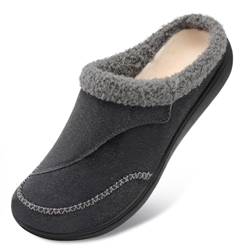 カジュアルグレー/24.5 cm/JP-JW33_DGrey_38・Size:24.5 cmColor:グレー・暖かい室内用スリッパ：このレディーススリッパのアッパー部分は牛革ベルベット素材で、汚れや濡れに強い従来のスリッパの欠点を解消。フェイクファーの裏地で、寒い冬でも足を暖かく保ちます。・調節可能な幅広スリッパ：フックとループのデザインで、様々な足の形に合わせてフィット感を調整できます。糖尿病、外反母趾、関節炎などの方にも最適です。・クッション性のある室内用スリッパ：この室内用スリッパは、足の形にぴったりフィットする厚手の高級メモリーフォームフットベッドを備えており、歩行時に足をリラックスさせ、サポートします。・滑り止め付き糖尿病患者用スリッパ：このレディース室内用スリッパのラバーソールには滑り止め加工が施され、耐久性を高めています。強力なトラクションで、滑らかな床の上でも滑らずに歩くことができます。・幅広い用途：このレディース用ワイドクロッグは、自宅、オフィス、ホテルの部屋、ウォーキング、リラックス、妊婦用、旅行、長時間のフライトなど、屋内外のニーズを満た