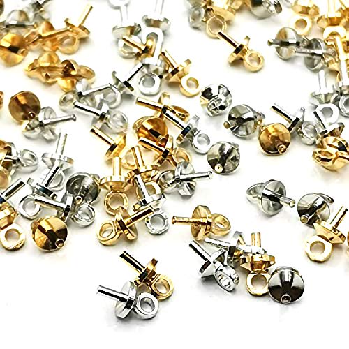 樂天商城 - 【BEAUTY PLAYER】ヒートンキャップ 挿入ヒートン 4*8mm ゴールド*50個+シルバー*50個 uvレジン アクセサリー パーツ