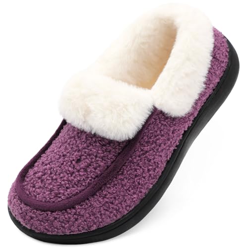 カジュアルパープル/25.5 cm/JP-JW71_Purple_41・Size:25.5 cmColor:パープル・暖かく快適な室内スリッパ：カーリーファーのアッパーと、裏地から履き口までウールのようなふわふわのシアリングを使用したレディース用スリッパは、足首を包み込み、足全体を包み込むように暖かく快適な履き心地を提供します。・つま先幅広モカシンスリッパ：レディース用モカシンスリッパは、通常のモカシンシューズよりも柔らかく、心地よく、足にしっかりとフィットします。改良された幅広つま先デザインは、つま先を圧迫することなく自然な形を保ちます。・イージースリップオン室内履き：履き口付きのスリップオン式で、脱ぎ履きが簡単で、脱げ落ちる心配もありません。柔らかく肌に優しいレディーススリッパは、一年中快適に履けます。・滑り止め加工の丈夫なラバーソール：滑り止め加工のテクスチャードラバーソールを採用した室内履き。くて丈夫で、タイル、フローリング、屋外でもしっかりとグリップし、屋内外を問わず安全に歩行できます。ソールは耐久性と耐摩耗性に優れています。・室内でも屋外でも活躍：説明 暖かく快適な室内スリッパ：カーリーファーのアッパーと、裏地から履き口までウールのようなふわふわのシアリングを使用したレディース用スリッパは、足首を包み込み、足全体を包み込むように暖かく快適な履き心地を提供します。室内でも屋外でも活躍：キャンプ用トラベルスリッパは一年中快適に履け、家、公園、ショッピング、キャンプ、ドライブ、RV、ビーチ、ウォーキング、ホテル、老人ホーム、病院など、屋内外や旅行に最適です。