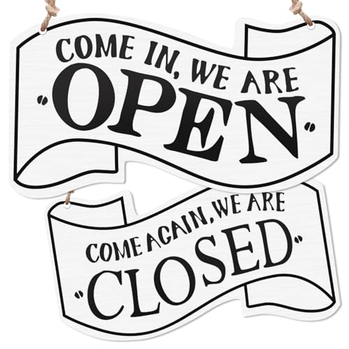 樂天商城 - オープンクローズ看板 open close プレート ブラック/ホワイト 木製 リバーシブル ひも付き 店舗/カフェ/ホテル用 ドア掛け シンプ
