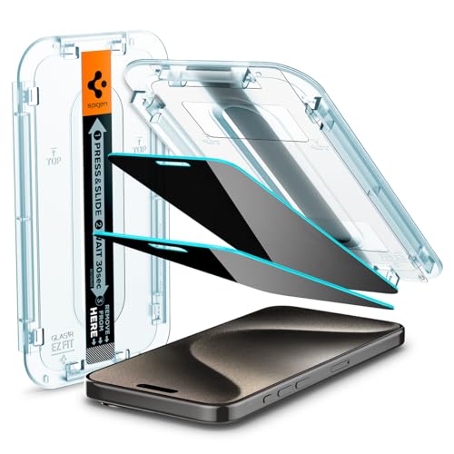 Spigen EZ Fit 覗き見防止 ガラスフィルム 15 Pro Max 用 貼り付けキット付き 15ProMax 対応 保護 フィルム の