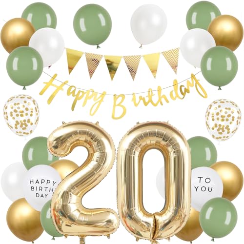 緑 20/-/-・Color:緑 20・20歳の誕生日のお祝いに：大人のバースデー向けの飾り付け用のバルーンセットです。ビッグな数字風船がポイントで、ガーランドとゴム風船の定番組み合わせ、男女問わず使えるカラーが可愛くておしゃれで、飾るだけでお部屋の雰囲気がガラッと変わります。バルーンでお友達や大切な人の誕生日のサプライズを素敵に演出しよう・豪華なセット内容：20数字バルーン×各1個、フラッグガーランド×1本、HAPPY BIRTHDAYガーランド×1本、メタリックバルーン×6個、ホワイトバルーン×6個、グリーンバルーン×10個、HAPPYBIRTHDAYバルーン×1個、TOYOUバルーン×1個、リボン×1個、ドットシール×1枚。ガーランドはお客様自身で糸通しをお願い致します。バルーン類は全て空気の入ってない状態で、ご自身で膨らませてご使用下さい・思い出に残る誕生日に：1年に一度の誕生日をもっと特別な日に。存在感たっぷりのバルーンで写真が映える、お誕生日感も演出できるのに加えます。お部屋の天井や壁などにマスキングテープで貼ったり、床に敷き詰めたり、天井から吊るしたりして