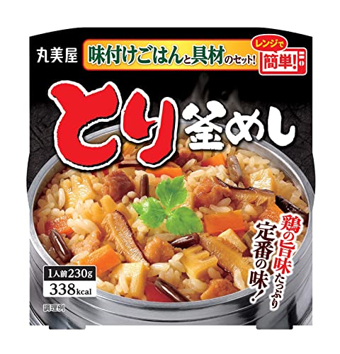 とり釜めし 味付けごはん付き‐/230グラム (x 6)/-・FlavorName:とり釜めし 味付けごはん付き×6個PatternName:レンジで簡単! シリーズ・原材料:［ごはん］うるち米（国産）、果糖ぶどう糖液糖、発酵調味料、醤油、食塩、チキンエキス／酸味料、（一部に小麦・大豆・鶏肉を含む）｜［具材］野菜（にんじん、筍、わらび）、鶏肉、醤油、椎茸、発酵調味料、砂糖、大豆油、たん白加水分解物、エキス（鰹節、酵母）／調味料（アミノ酸等）、（一部に小麦・大豆・鶏肉・豚肉を含む）・商品サイズ(高さ×奥行×幅):17.2cm×37.3cm×16.2cm商品紹介 ・「ごはん」と「具材」がセットになった商品です。 ・材料を準備する必要がなく、電子レンジで温めるだけで簡単にお召し上がりいただけます(お湯で温めての調理も可能です)。 ・定番の味わいを一人前から手軽にお楽しみいただけます。 ・常温保存が可能なので、買い物に行けない時や、家庭・職場の常備食としても便利です。 ・鶏肉と4種の野菜(にんじん・筍・わらび・椎茸)入り。鶏の旨味たっぷりの人気の釜めしです。 原材料・成分 ［ごはん］うるち米（国産）、果糖ぶどう糖液糖、発酵調味料、醤油、食塩、チキンエキス／酸味料、（一部に小麦・大豆・鶏肉を含む）［具材］野菜（にんじん、筍、わらび）、鶏肉、醤油、椎茸、発酵調味料、砂糖、大豆油、たん白加水分解物、エキス（鰹節、酵母）／調味料（アミノ酸等）、（一部に小麦・大豆・鶏肉・豚肉を含む）