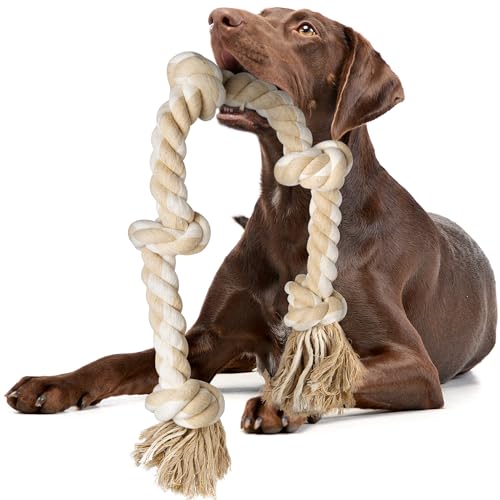 Fida 犬用おもちゃ ロープ 大型犬 中型犬 92cm 長め 噛む おもちゃ 頑丈 天然コットン100% 歯磨き デンタルケア ストレス解消